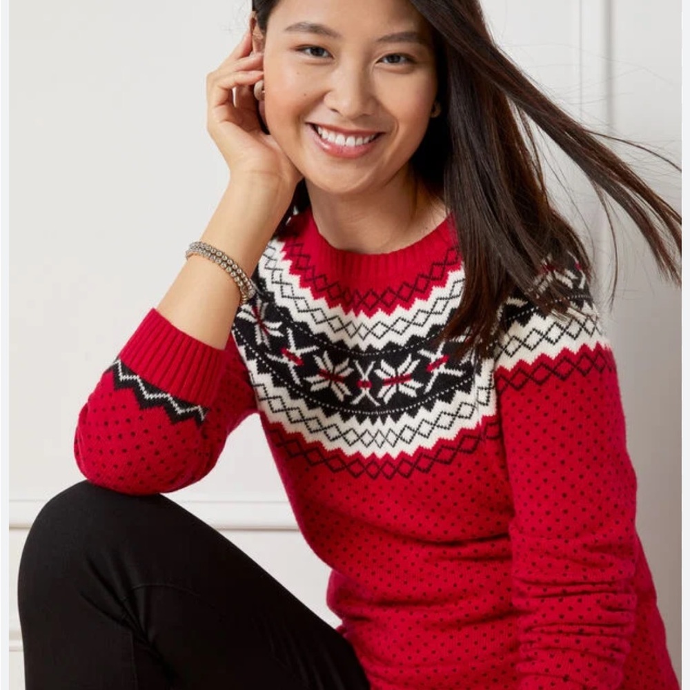 Talbots Holiday Yoke Fair Isle Crewneck Christmas Sweater XL